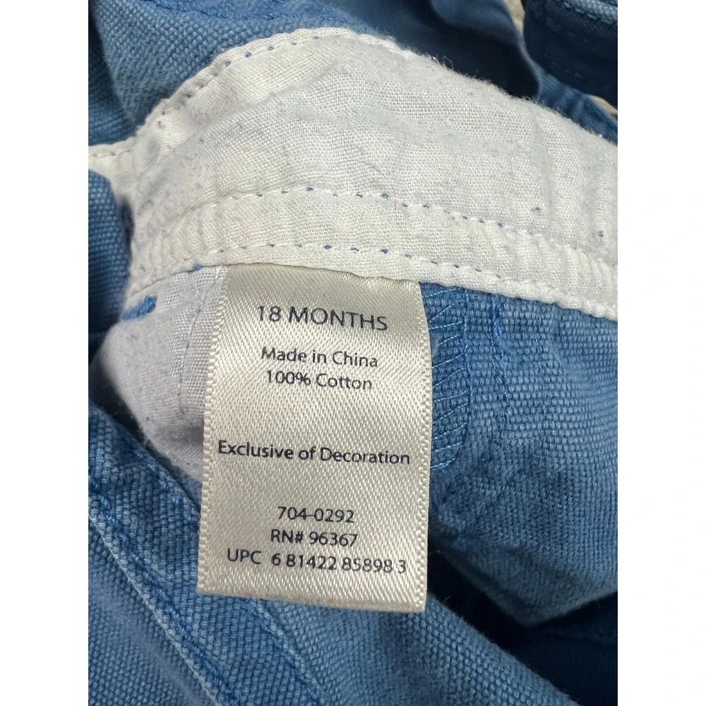 OshKosh B'gosh Shortalls Kids 18M Blue Cargo Canvas Overalls Vintage Utility